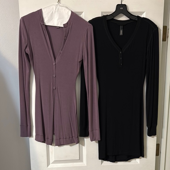 SKIMS Purple Long Sleeve Onesie and Black Long Sleeve Dress - Picture 1 of 7